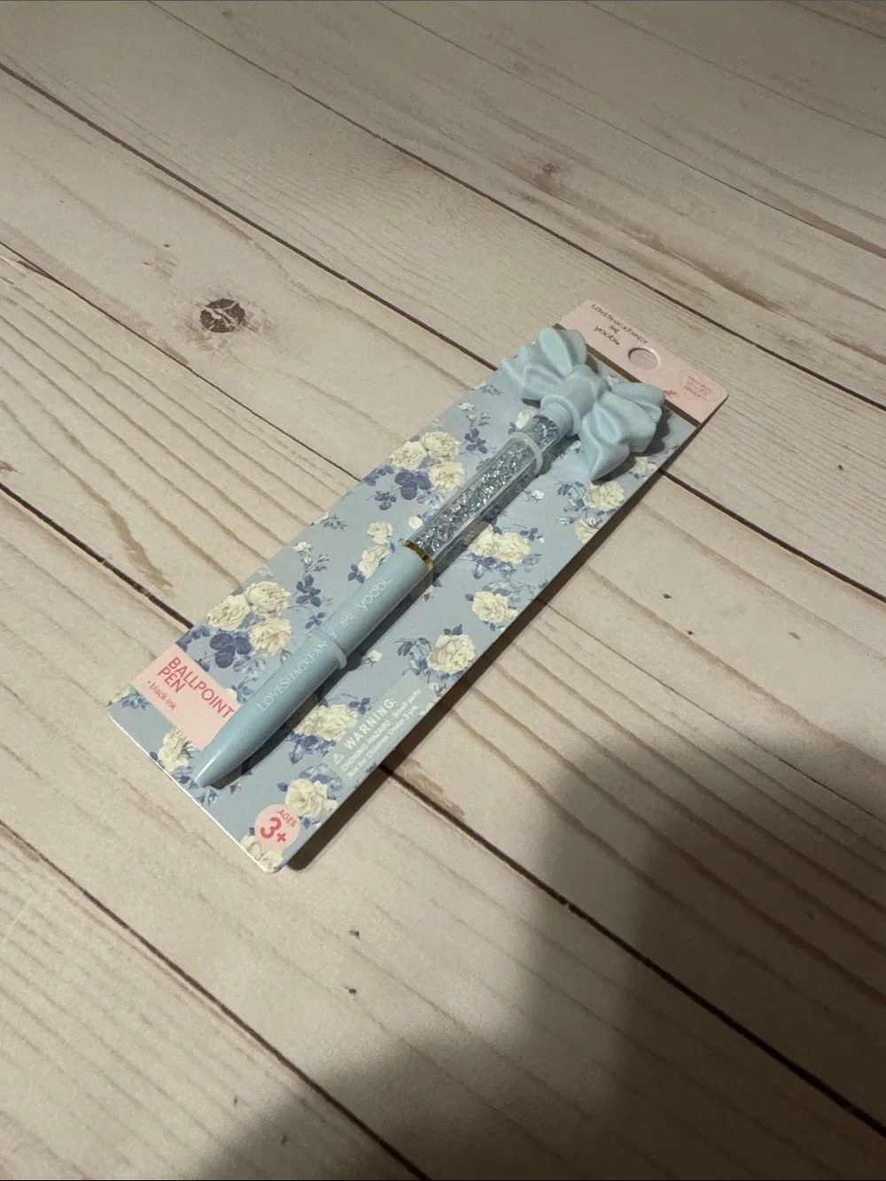 Love shack fancy x yoobi blue Bow Top and Blue Glitter Ballpoint Pen